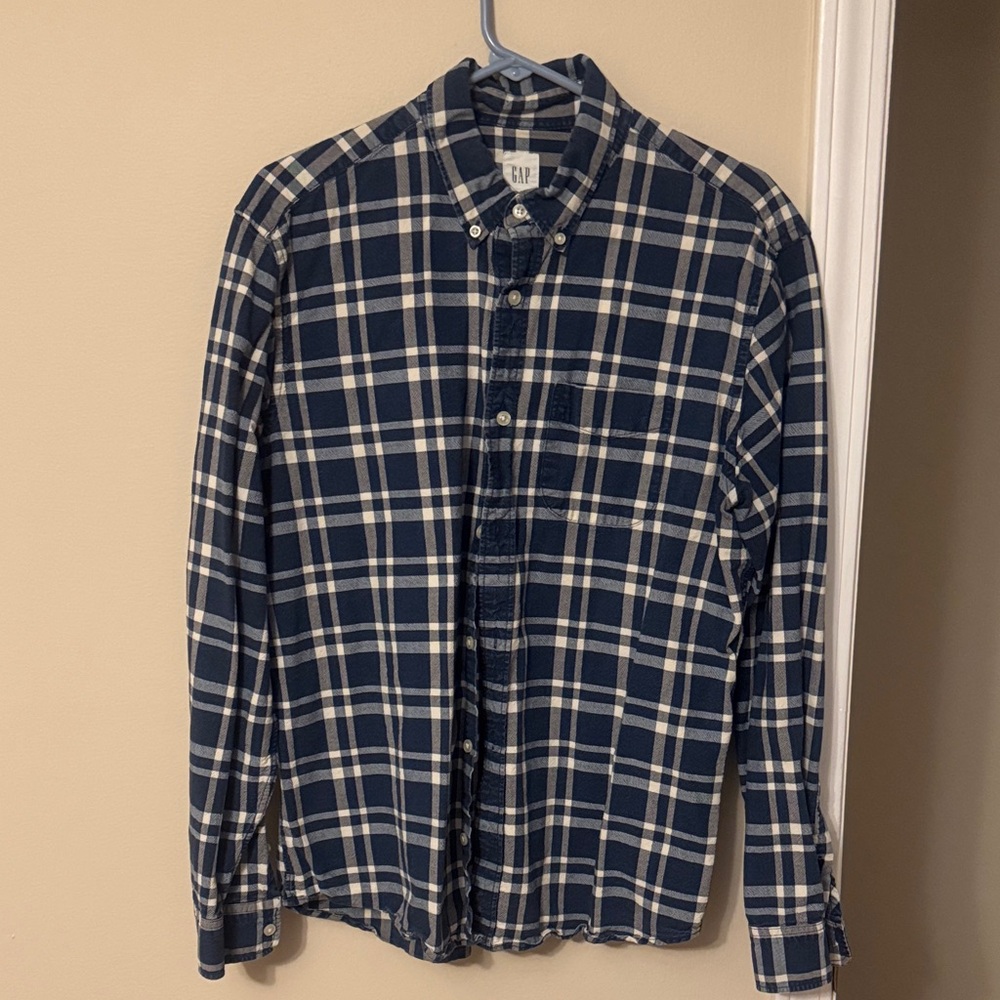 GAP Men's Blue and White Checkered Shirt